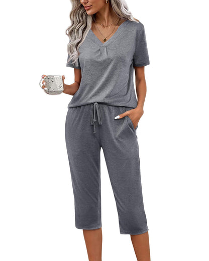 difficort Women's Pajama Sets Long Sleeve Lounge Sets Pjs Sleepwear with Pockets