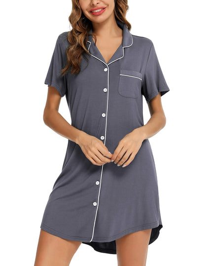 Anjue Pajama Nightgowns for Women Button Down Pajamas Tops Short/Long Sleeve Sleepwear Sleep Shirts Nightdress S-XXL