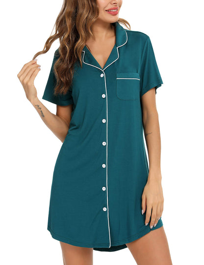 Anjue Pajama Nightgowns for Women Button Down Pajamas Tops Short/Long Sleeve Sleepwear Sleep Shirts Nightdress S-XXL