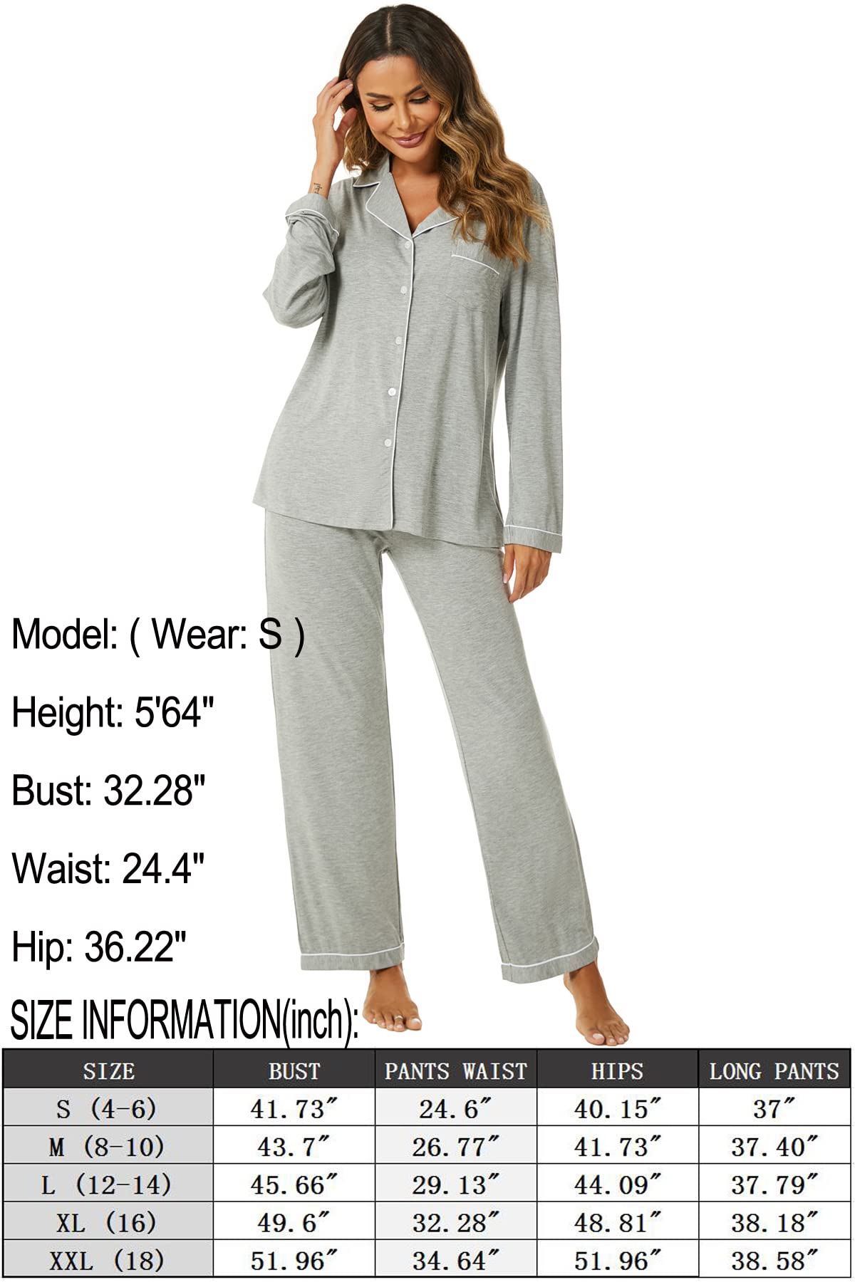 Aamikast Women's Pajama Sets Long Sleeve Button Down Sleepwear Nightwear Soft Pjs Lounge Sets