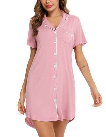 Anjue Pajama Nightgowns for Women Button Down Pajamas Tops Short/Long Sleeve Sleepwear Sleep Shirts Nightdress S-XXL