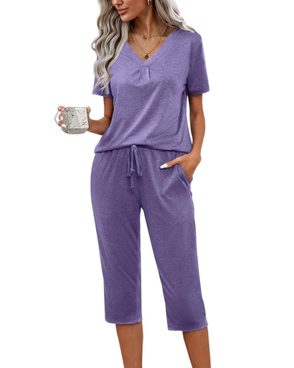 difficort Women's Pajama Sets Long Sleeve Lounge Sets Pjs Sleepwear with Pockets