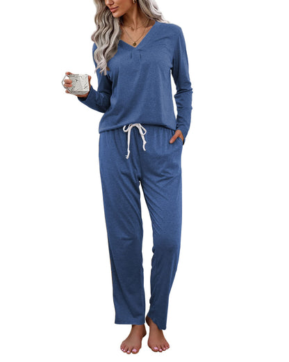 difficort Women's Pajama Sets Long Sleeve Lounge Sets Pjs Sleepwear with Pockets