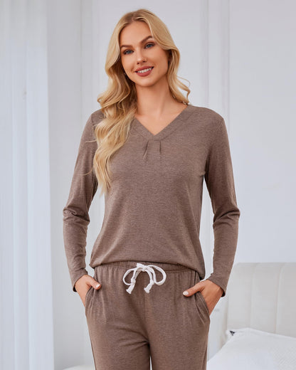 difficort Women's Pajama Sets Long Sleeve Lounge Sets Pjs Sleepwear with Pockets