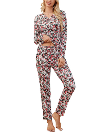 difficort Women's Pajama Sets Long Sleeve Lounge Sets Pjs Sleepwear with Pockets