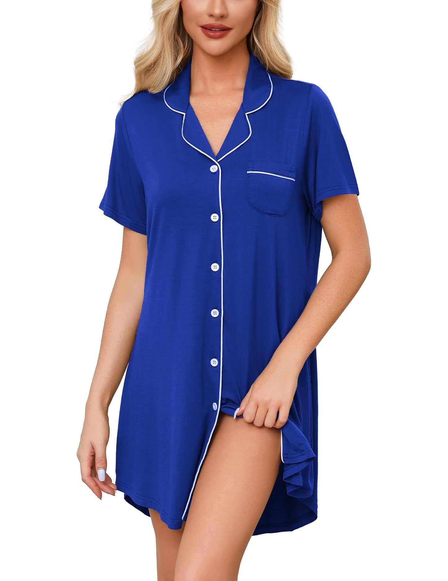 Anjue Pajama Nightgowns for Women Button Down Pajamas Tops Short/Long Sleeve Sleepwear Sleep Shirts Nightdress S-XXL