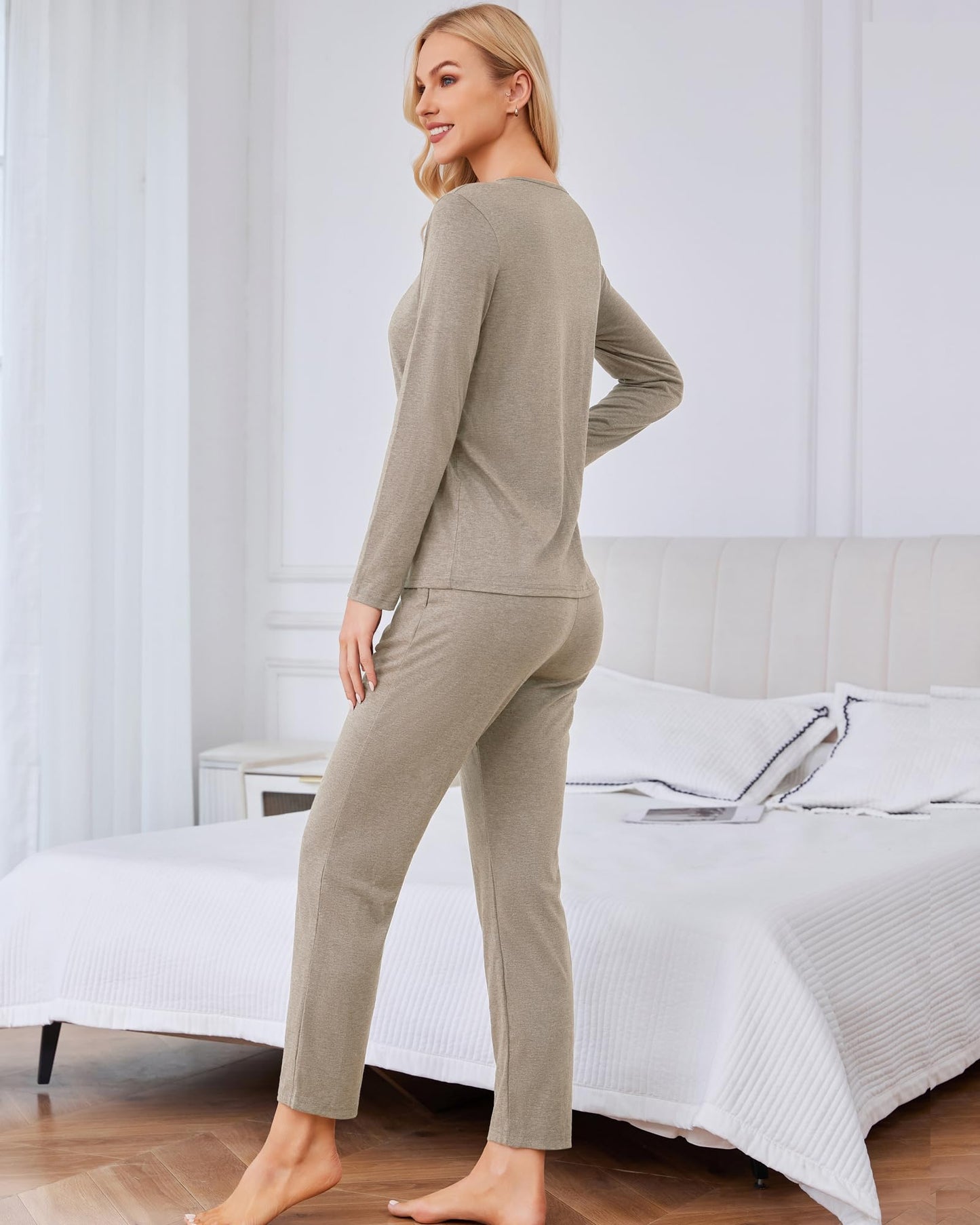 difficort Women's Pajama Sets Long Sleeve Lounge Sets Pjs Sleepwear with Pockets