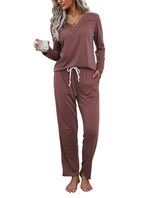 difficort Women's Pajama Sets Long Sleeve Lounge Sets Pjs Sleepwear with Pockets