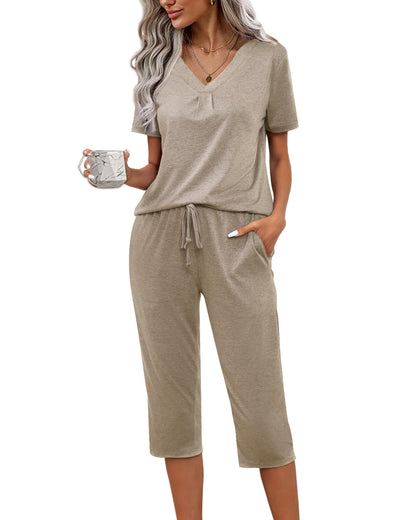 difficort Women's Pajama Sets Long Sleeve Lounge Sets Pjs Sleepwear with Pockets