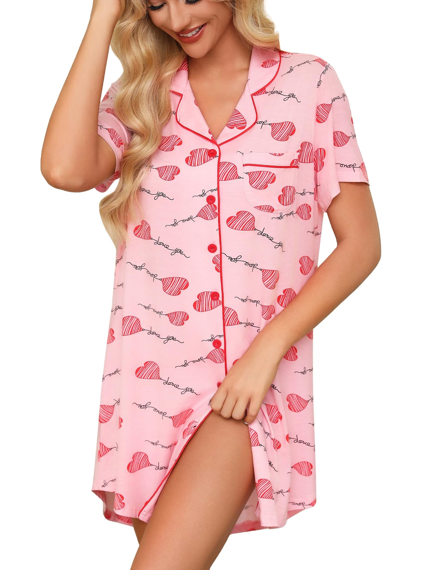 Anjue Pajama Nightgowns for Women Button Down Pajamas Tops Short/Long Sleeve Sleepwear Sleep Shirts Nightdress S-XXL