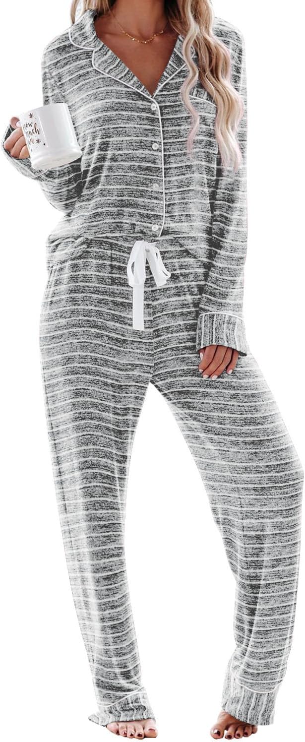 Aamikast Women's Pajama Sets Long Sleeve Button Down Sleepwear Nightwear Soft Pjs Lounge Sets