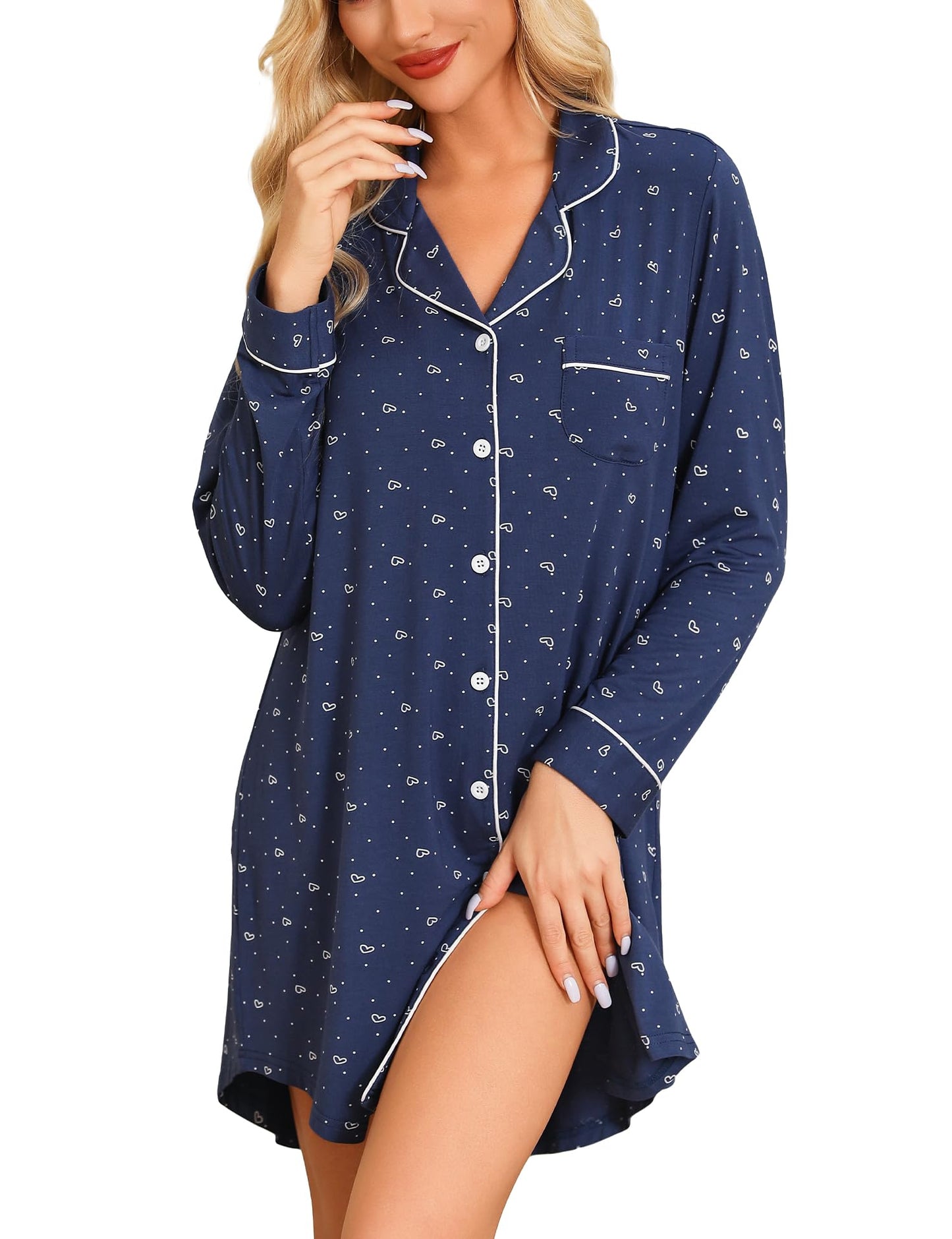 Anjue Pajama Nightgowns for Women Button Down Pajamas Tops Short/Long Sleeve Sleepwear Sleep Shirts Nightdress S-XXL