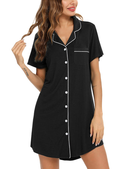 Anjue Pajama Nightgowns for Women Button Down Pajamas Tops Short/Long Sleeve Sleepwear Sleep Shirts Nightdress S-XXL