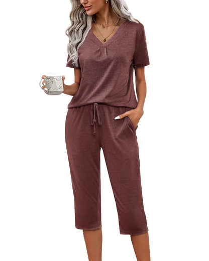 difficort Women's Pajama Sets Long Sleeve Lounge Sets Pjs Sleepwear with Pockets