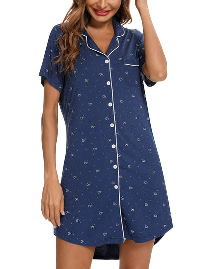 Anjue Pajama Nightgowns for Women Button Down Pajamas Tops Short/Long Sleeve Sleepwear Sleep Shirts Nightdress S-XXL