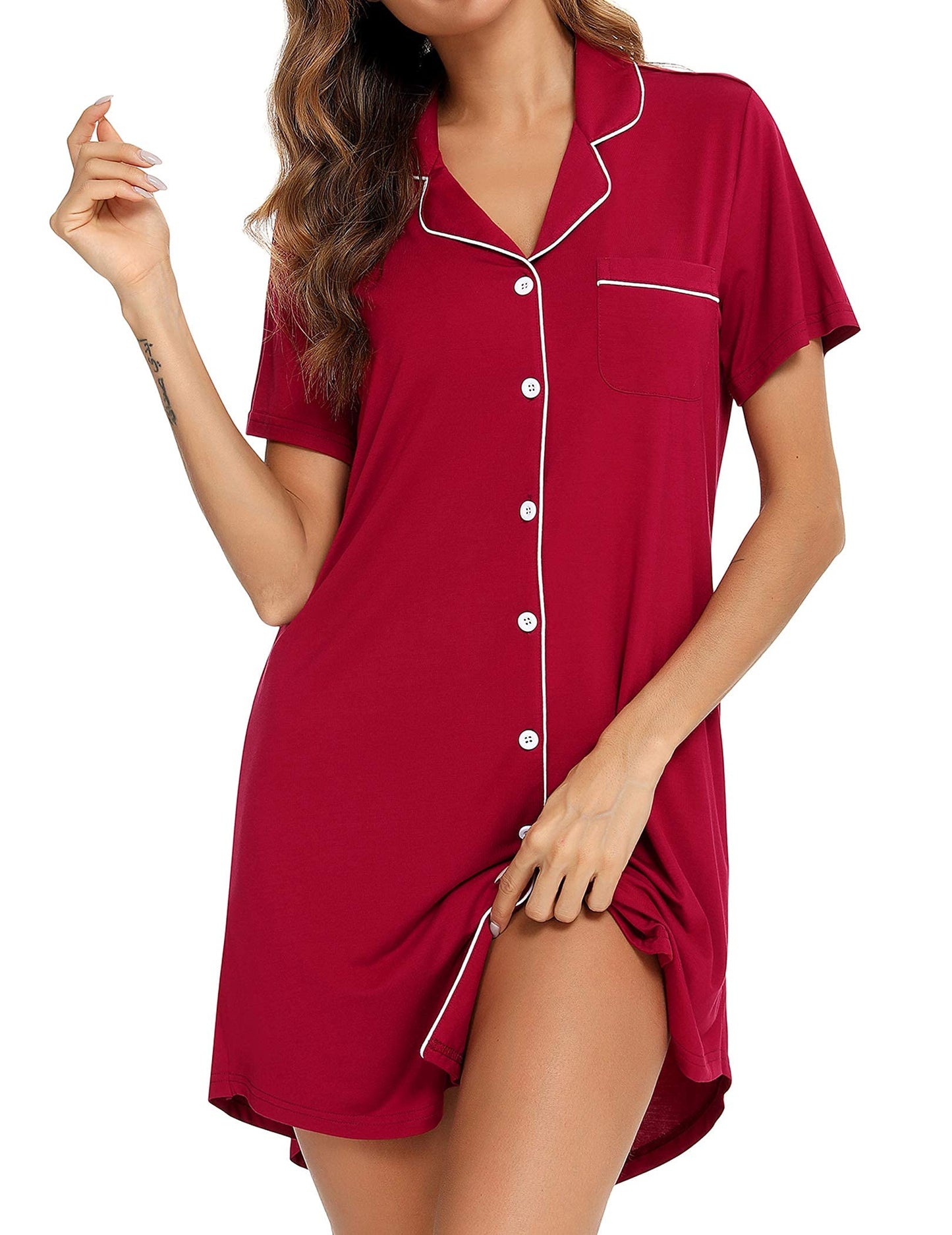 Anjue Pajama Nightgowns for Women Button Down Pajamas Tops Short/Long Sleeve Sleepwear Sleep Shirts Nightdress S-XXL