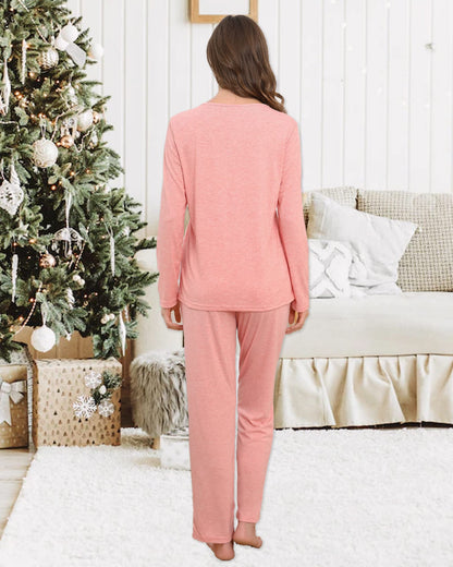 difficort Women's Pajama Sets Long Sleeve Lounge Sets Pjs Sleepwear with Pockets