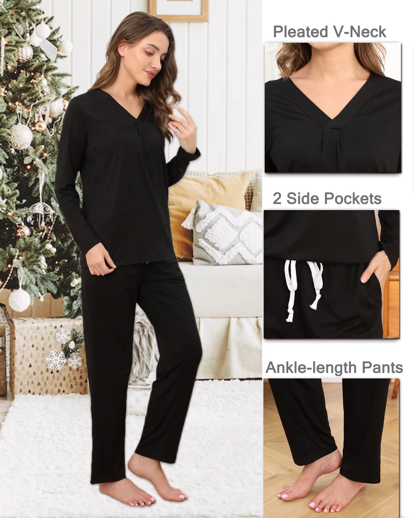 difficort Women's Pajama Sets Long Sleeve Lounge Sets Pjs Sleepwear with Pockets