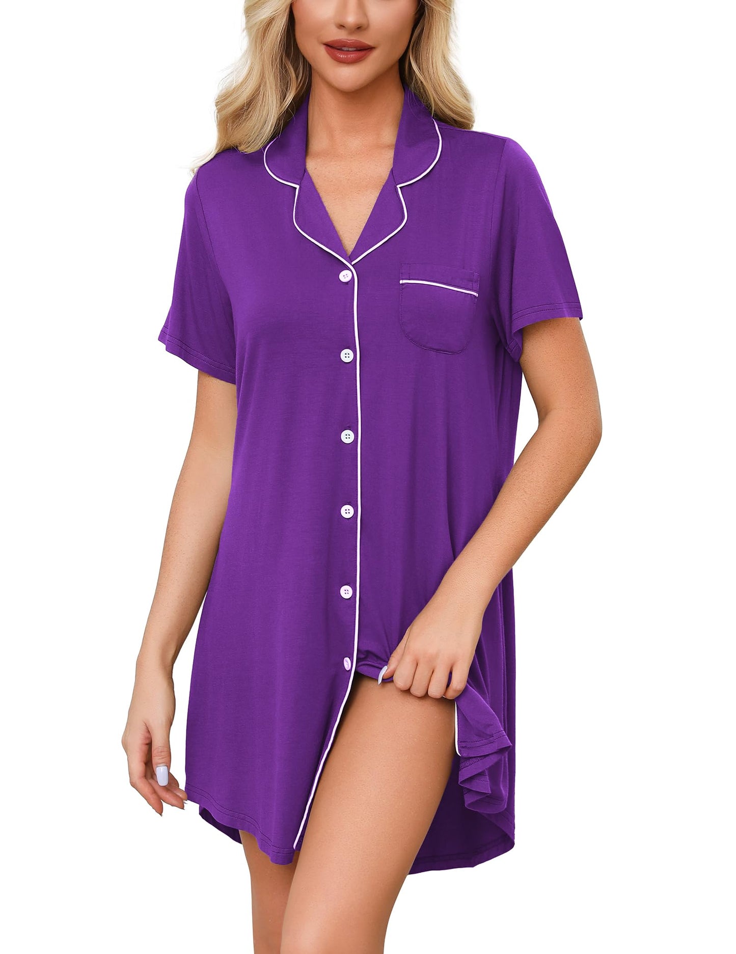 Anjue Pajama Nightgowns for Women Button Down Pajamas Tops Short/Long Sleeve Sleepwear Sleep Shirts Nightdress S-XXL