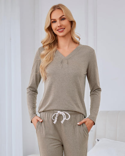 difficort Women's Pajama Sets Long Sleeve Lounge Sets Pjs Sleepwear with Pockets