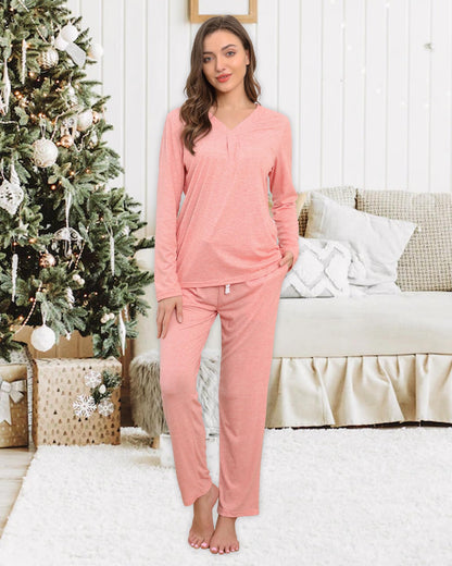 difficort Women's Pajama Sets Long Sleeve Lounge Sets Pjs Sleepwear with Pockets