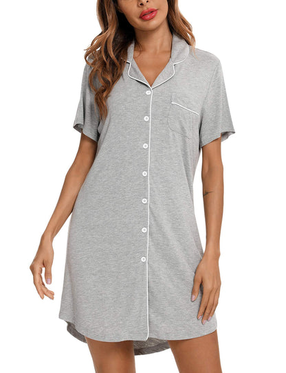 Anjue Pajama Nightgowns for Women Button Down Pajamas Tops Short/Long Sleeve Sleepwear Sleep Shirts Nightdress S-XXL